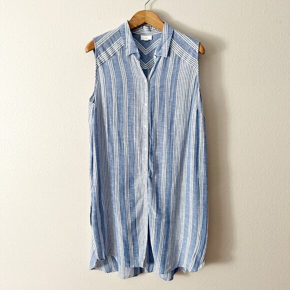 J. Jill Cotton Blue/White Stripe Sleeveless Split Side Tunic Top women's size XL - Picture 2 of 11